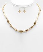  Heishi Bead & Metal Ball Necklace