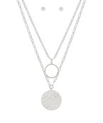  Hammered Circle Double Layered Necklace