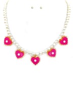  5 Heart Pearl Chain Necklace Set