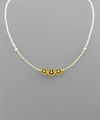  3 Smile Pendant Glass Beads Necklace