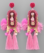  Oval Bead Tassel Earrings