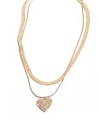  Pave Crystal Heart 2 Layered Necklace