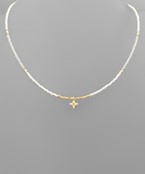 Two Cut Beads Clover Charm Necklace