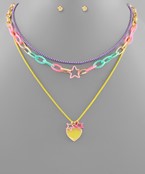  Multi Layered Necklace with Heart & Star Pendant