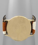  Disk & Cow Print Leather Bracelet