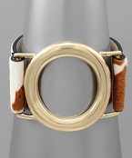  Circle Outline & Cow Print Leather Bracelet