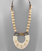  Raffia Wrapped Pendant with Cowrie Shells Necklace