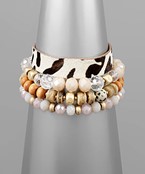  Cowhide Leather & Multi Bead Bracelet
