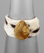  Teardrop Stone & Cowhide Bracelet