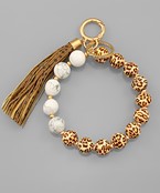  Stone & Leopard Print Ball Key Ring Bracelet