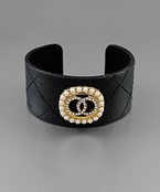  Beaded Circle Leather Cuff