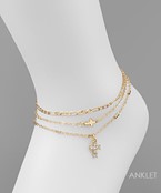  Cross Charm 3 Layer Chain Anklet