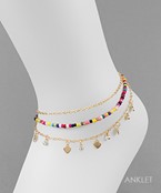  Multi Bead & Heart Chain Layer Anklet