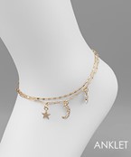  Moon & Star Charm 2 Layer Anklet