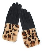  Leopard Faux Fur Trim Gloves