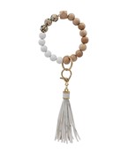  Silicone & Wood Ball Key Ring Bracelet
