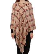  Plaid Pattern Fringe Trim Chenille Poncho