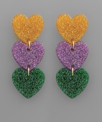  Mardi Gras Glitter Heart Earrings