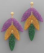  Mardi Gras Glitter Leaf Earrings