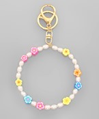  Flower & Pearl Key Ring Brcelet