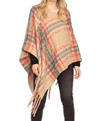  Fringe Trim Plaid Poncho