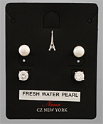  Freshwater Pearl & CZ Studs Set