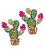  Rose & Crystal Cactus Earrings