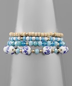  Ceramic Ball & Multi Bead Bracelet Set