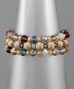  3 Row Glass & Metal Bead Bracelet