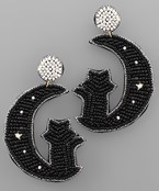  Seed Bead Moon & Cat Earrings