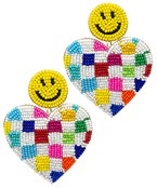  Checkered Heart & Smiley Face Earrings