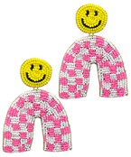  Checkered & Smiley Face Arch Earrings