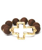  Wood Ball & Metal Cross Bracelet