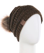  Knit Beanie With Fur PomPom