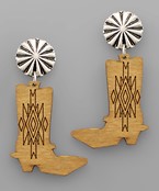  Carved Wood Cowboy Boots Earrings