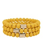  3 Row Metal Accent Wood Bead Bracelet