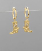  Brass Cowgirl Boots Dangle Hoops