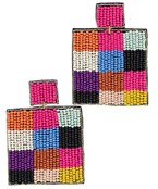  Multi Colored Beaded Square Earrings
