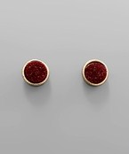  Round Druzy Stone w/Metal Trim,Post Earring.