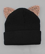  Rhinestone Cat Ear Knit Beanie