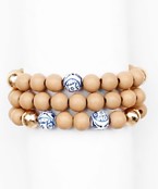  3 Row Wood  & Ceramic Beads Bracelet