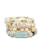  4 Row Beads Wood & Rectangle Stone Bracelet