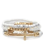  4 Row Wood Stone Beads & Cross Bracelet