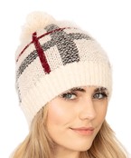  Fuzzy Plaid PomPom Beanie
