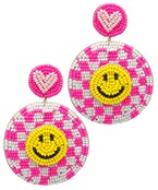 Checkered Round Smiley Earrings