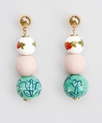  Printed Flower Ceramic Ball Drop Earrings