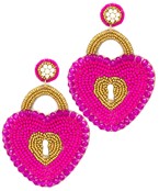  Beaded Heart Lock Earrings