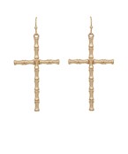  Textured Bamboo Shaped Cross Earrings