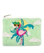  Flamingo & Palm Tree Beaded Coin Pouch