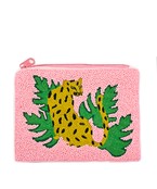  Leopard & Leaf Beaded Coin Pouch